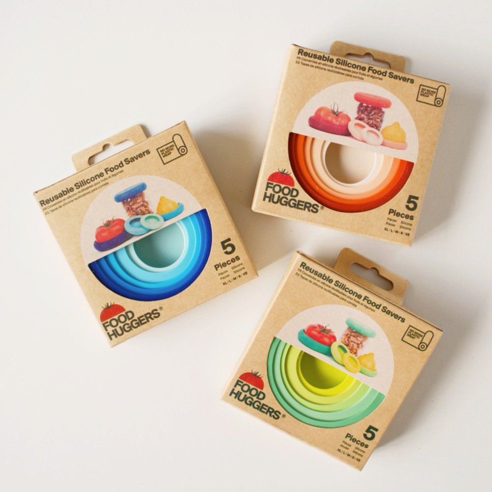Food Huggers Reusable Silicone Food Savers, 3 Colors